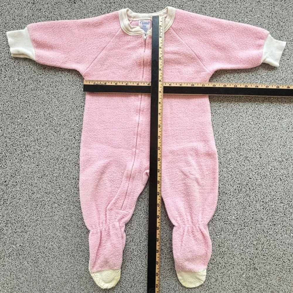 Carter's Footed Sleeper Baby 1Y Pink Fleece USA Made Vintage Jama Blanket Retro